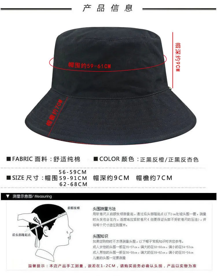 Big Size Bucket Hats Plus Size Hat Large Head Outdoor Panama Caps Cotton Huge Fisherman Hats 56-59cm 59-64cm