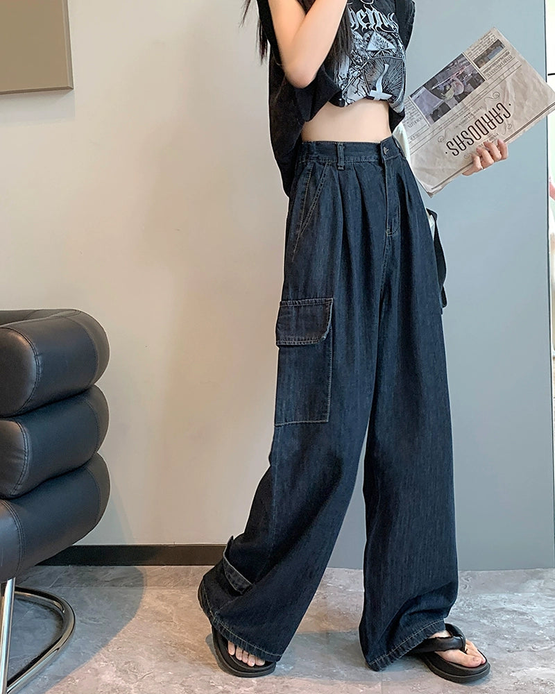 baggy jeans junco Retro Blue Loose-Fitting Slimming Workwear Pants