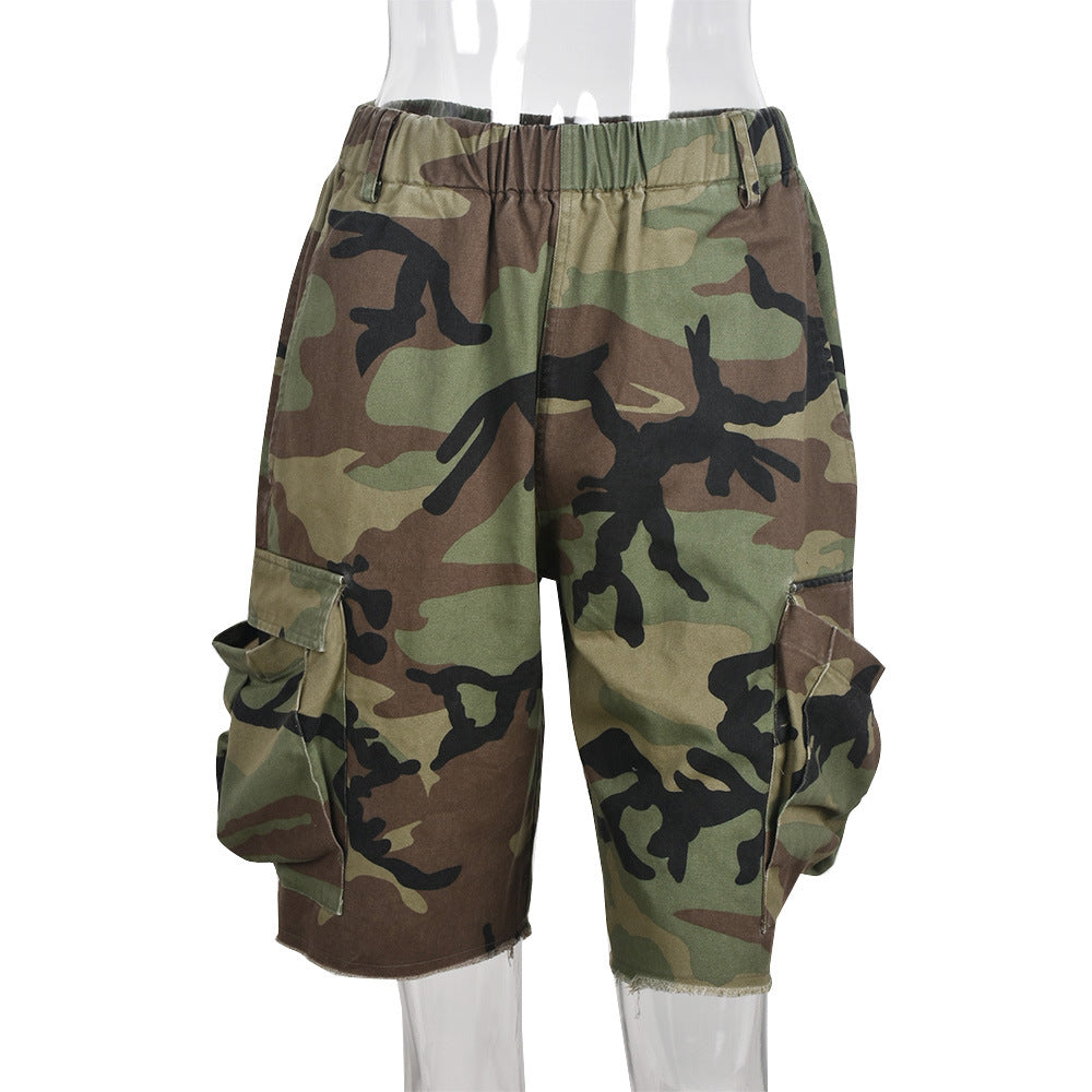 New Arrival High Quality Summer Fashion Casual Camouflage Camo Trousers Women Shorts Cargo Pocket Half Pants for Ladies