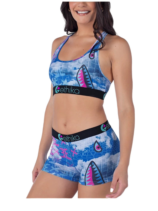 Ethika Print Beauty Back Exercise Underwear Bra Set Women's Vest-Style Push up without Steel Ring Sexy Boxer Briefs