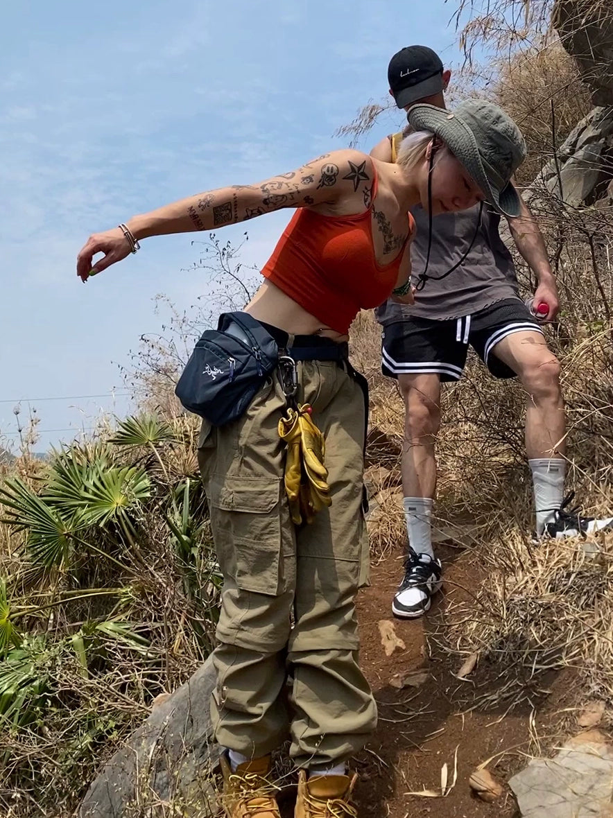 Cuffed cargos Straight Hiking Climbing Pants Natural