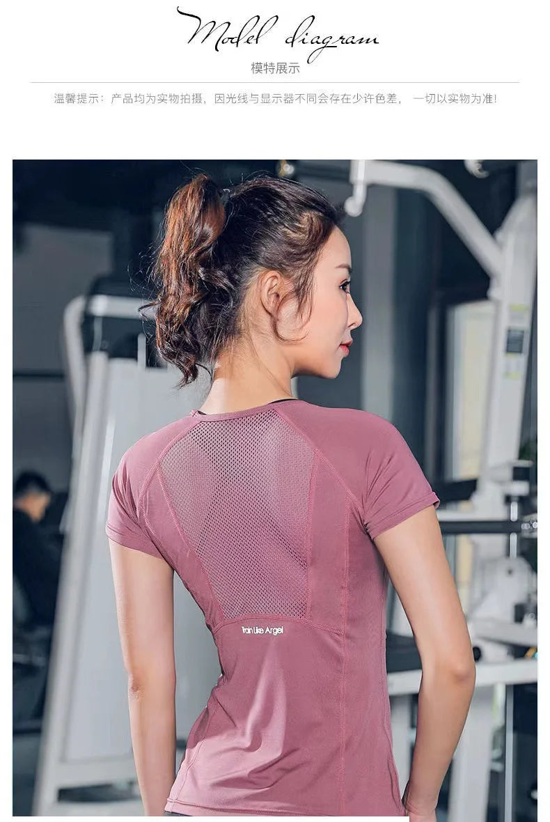 Women Summer T Shirts Slim Fit For Sports Fitness Yoga Short Sleeve Yoga Top Mesh Womens Gym Shirt Sport Wear Workout top