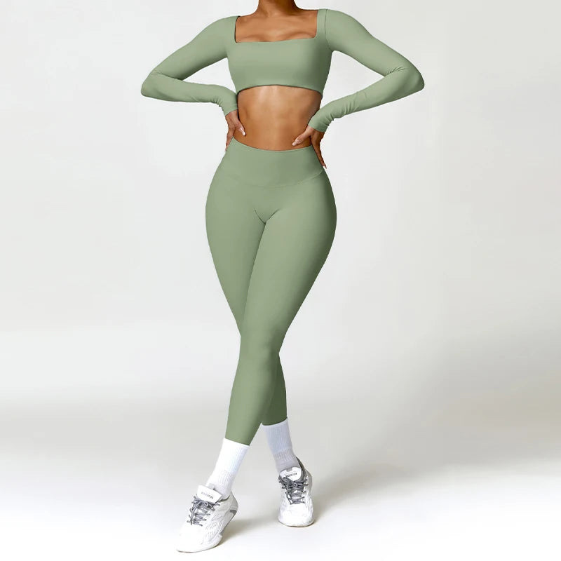 2PCS Yoga Suit Sports Set Women Quick-Drying Gym Set Women Tracksuit Running Workout Long Sleeve Sports Shirt Yoga Clothing