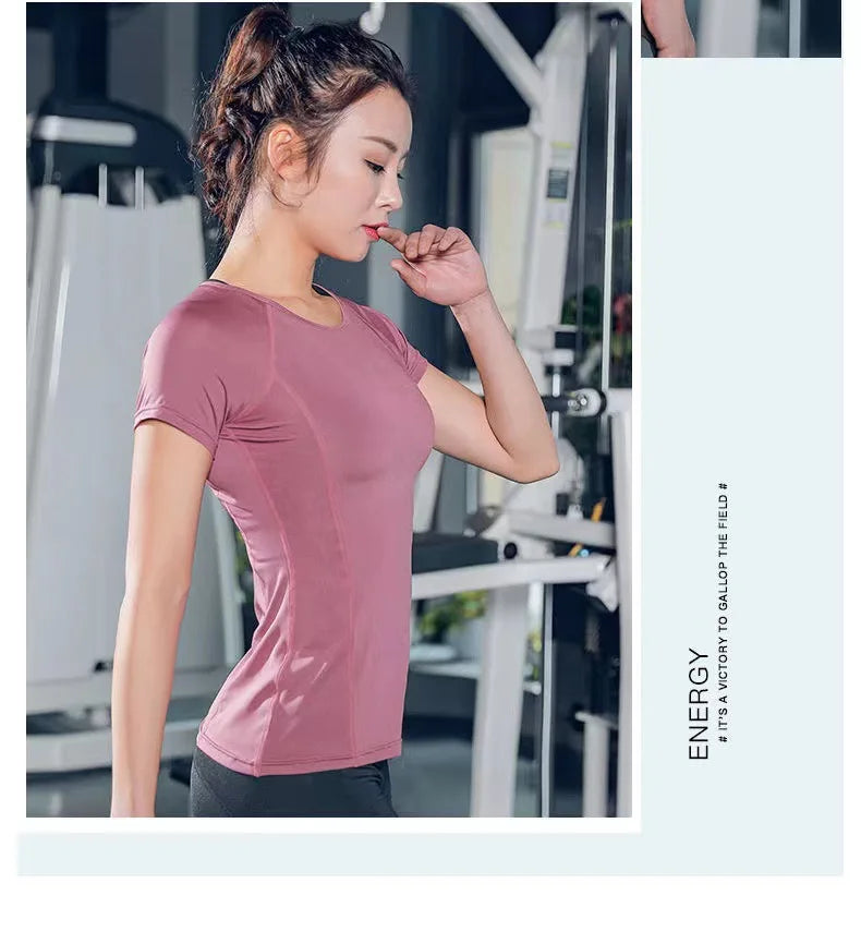 Women Summer T Shirts Slim Fit For Sports Fitness Yoga Short Sleeve Yoga Top Mesh Womens Gym Shirt Sport Wear Workout top