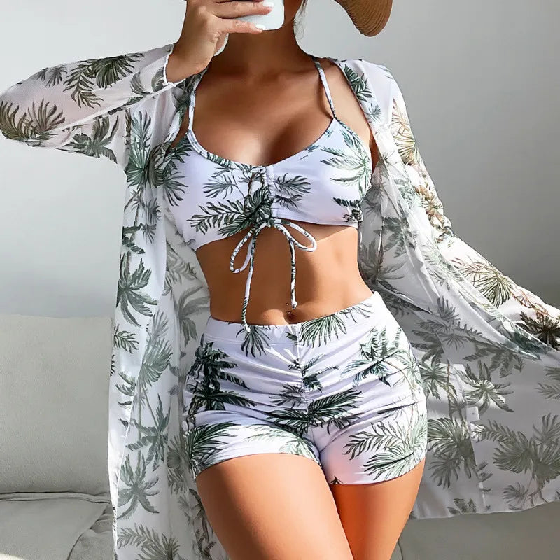 Summer Print Tankini Sets Female Swimwear Push Up for Beach Wear Three-Piece