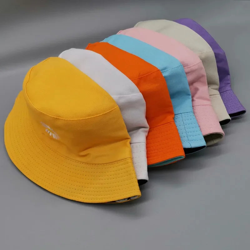 Double-sided Wearing Cap Solid Color Bucket Hat Unisex Sun Hat Reversible Fisherman Hat