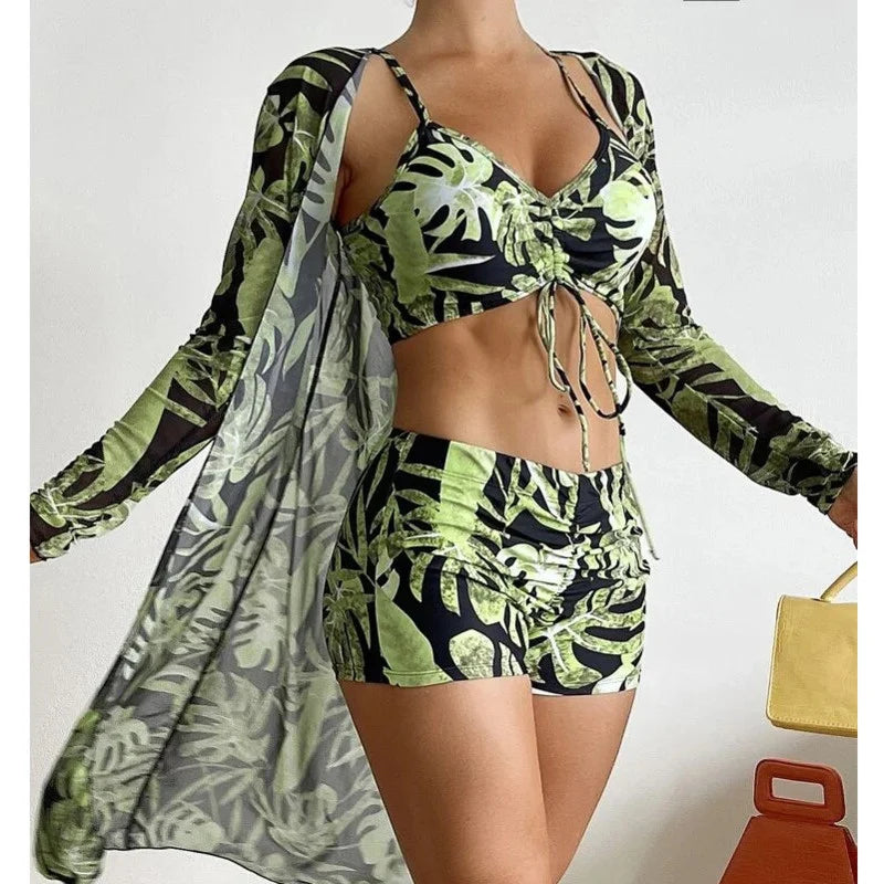 Summer Print Tankini Sets Female Swimwear Push Up for Beach Wear Three-Piece