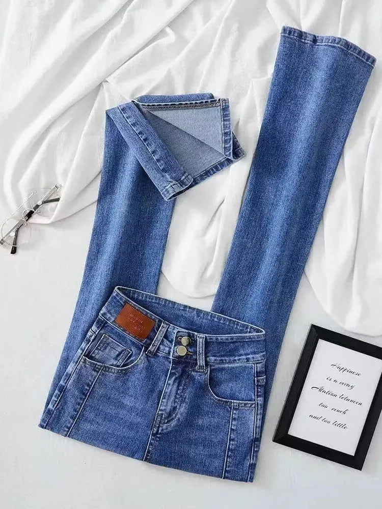 Skinny Hight Waist Split Flare Jeans Korean Streetwear Casual Stretch Denim Pants Woman Oversize 4xl Bell Bottom