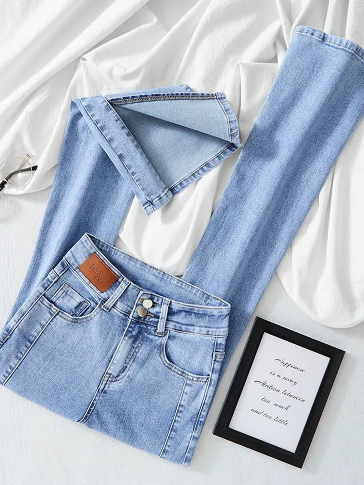 Skinny Hight Waist Split Flare Jeans Korean Streetwear Casual Stretch Denim Pants Woman Oversize 4xl Bell Bottom