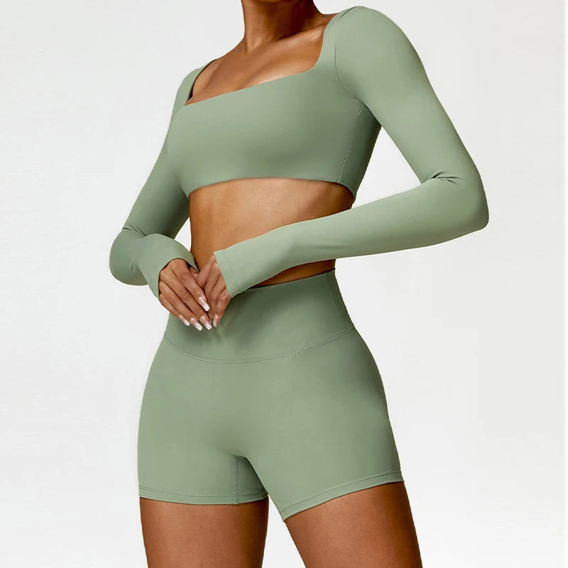 2PCS Yoga Suit Sports Set Women Quick-Drying Gym Set Women Tracksuit Running Workout Long Sleeve Sports Shirt Yoga Clothing