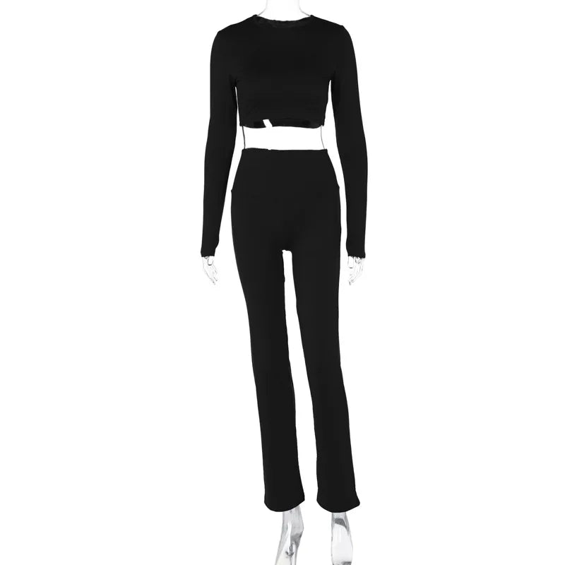 Haw thaw Women 2024 Autumn Long Sleeve Crop Tops Long Pants Two Piece Matching Sets Outfits Streetwear Wholesale Items