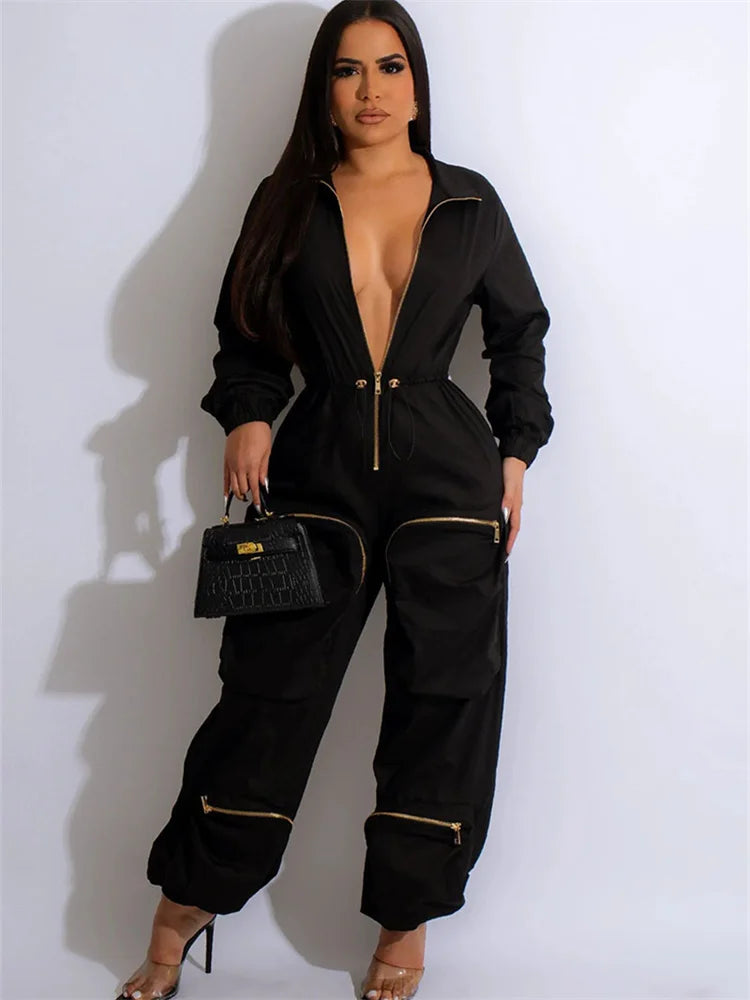 Wmstar Women Jumpsuit S-2XL Solid One Piece Outfits Zipper Cargo Bodysuit Fashion New in Fall Clothes Wholesale Drop Shipping