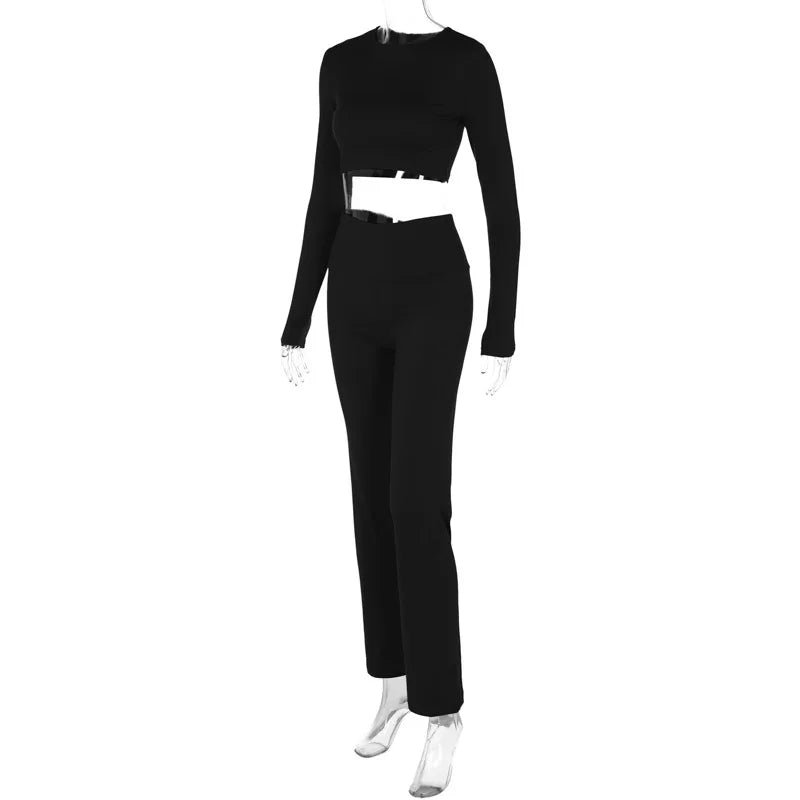 Haw thaw Women 2024 Autumn Long Sleeve Crop Tops Long Pants Two Piece Matching Sets Outfits Streetwear Wholesale Items