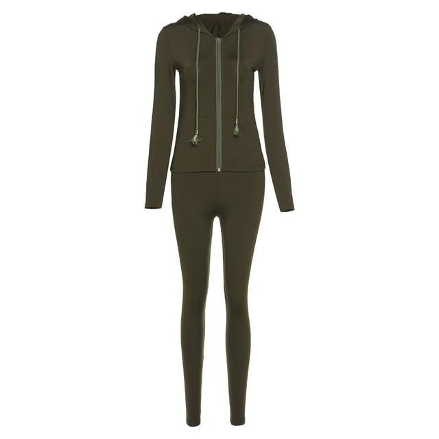 Long sleeve hooded zipper two-piece tracksuit