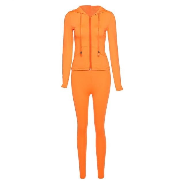 Long sleeve hooded zipper two-piece tracksuit