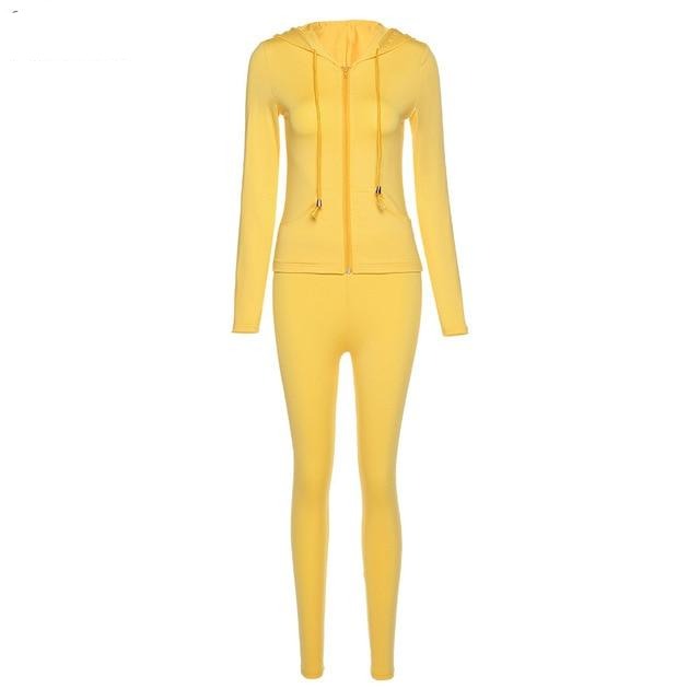 Long sleeve hooded zipper two-piece tracksuit