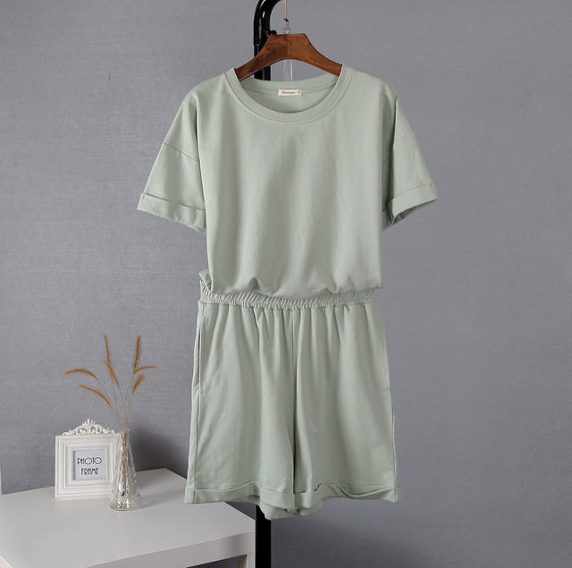 Two Pieces Short Sleeve T Shirts and High Waist Short Pants