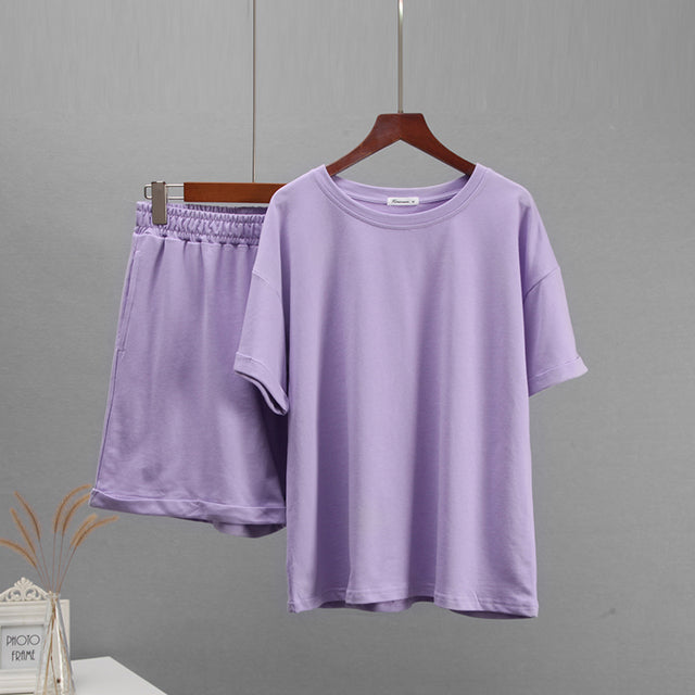 Two Pieces Short Sleeve T Shirts and High Waist Short Pants