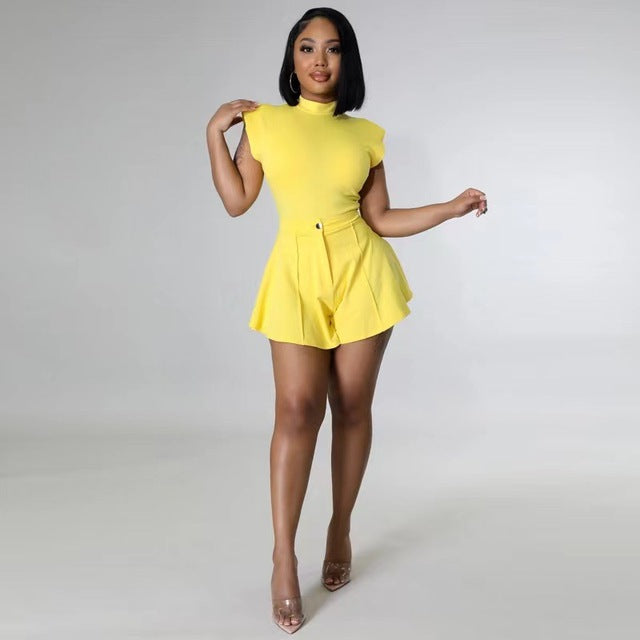 Top Ruffles Two Piece Shorts Set